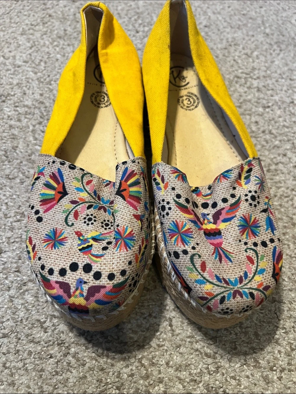 Kelsi Dagger Yellow Embroidered Espadrille Platform Slip-Ons